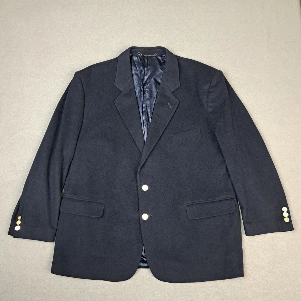 Vintage Wool Cashmere Blazer Men's 48R Black Gold Buttons Powerscourt Jacket 90s